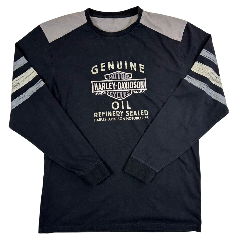 Harley-Davidson Mens Long Sleeve Graphic T-Shirt Black Gray Oil Refinery 1253